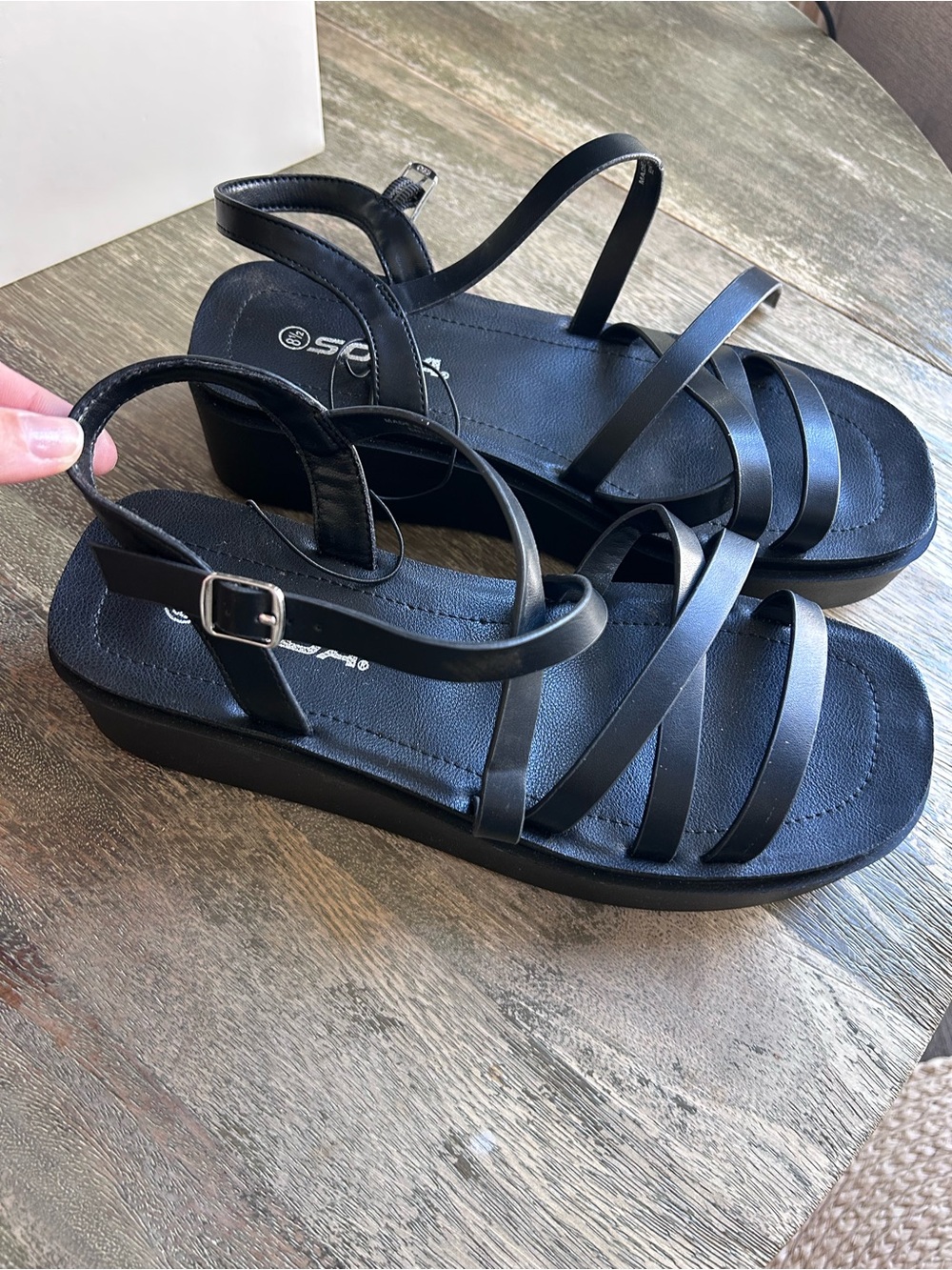 SODA Black Strappy Platform Sandals for Women